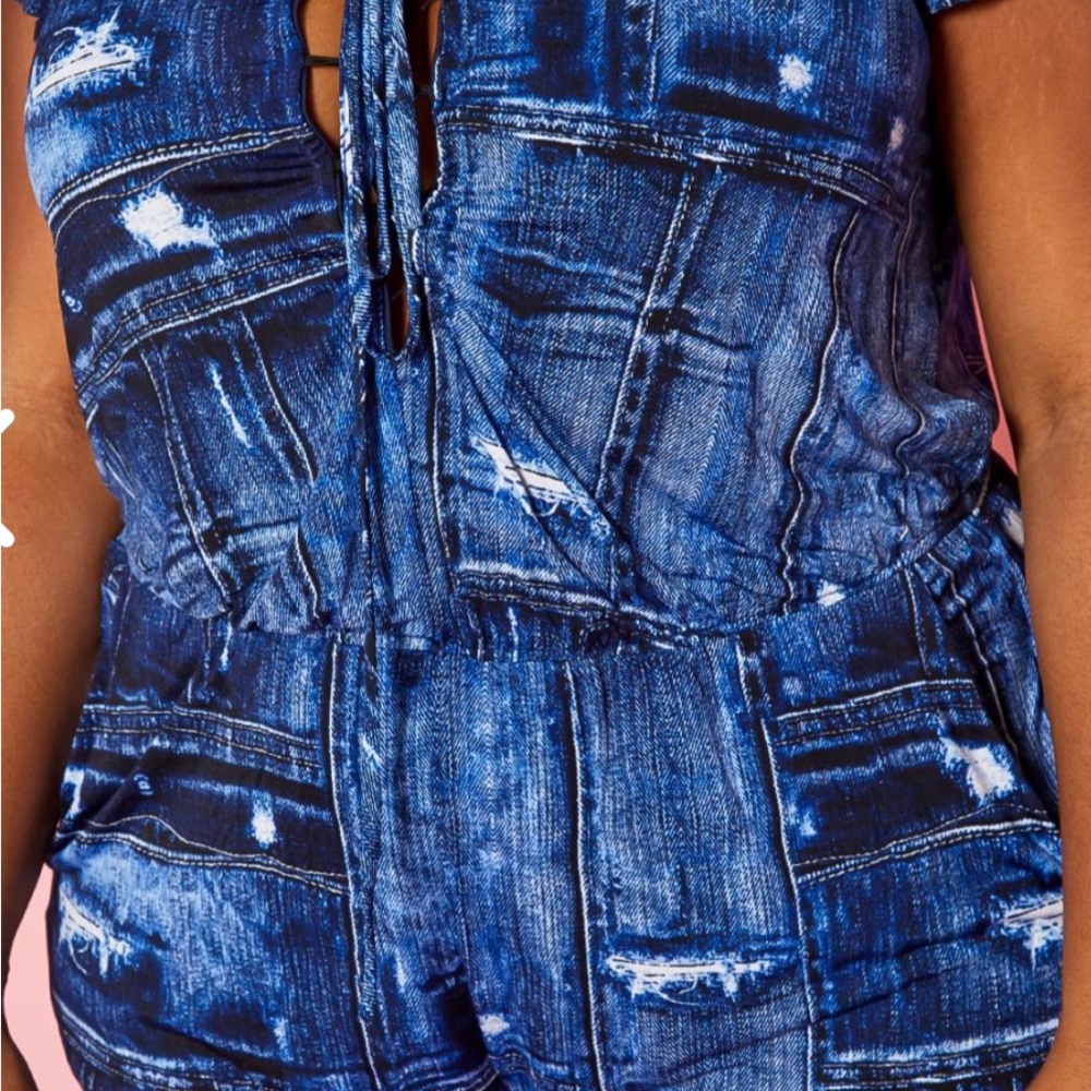 Denim Pattern Romper - Picture 2 of 3